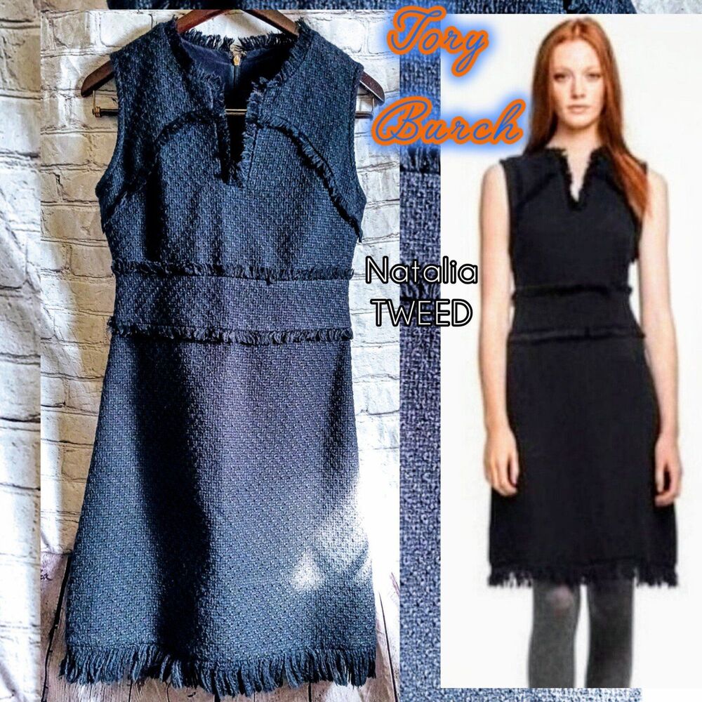 Tory Burch natalia sleeveless dark Blue tweed dress